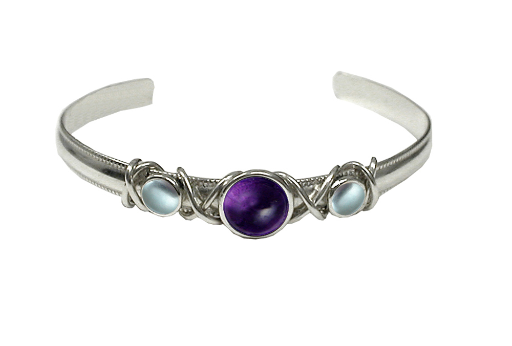 Sterling Silver Hand Made Cuff Bracelet With Amethyst And Blue Topaz